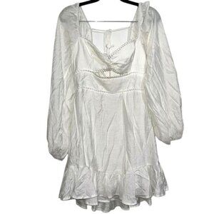 White Mini Dress With Puff Sleeves & Ruffle Hem Selfie Leslie Size M